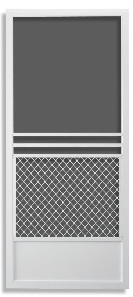 white swinging screen door